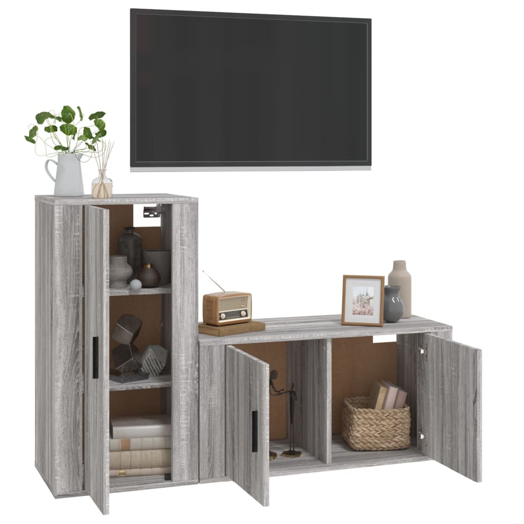 Set Mobili Porta TV 2 pz Grigio Sonoma in Legno Multistrato - homemem39