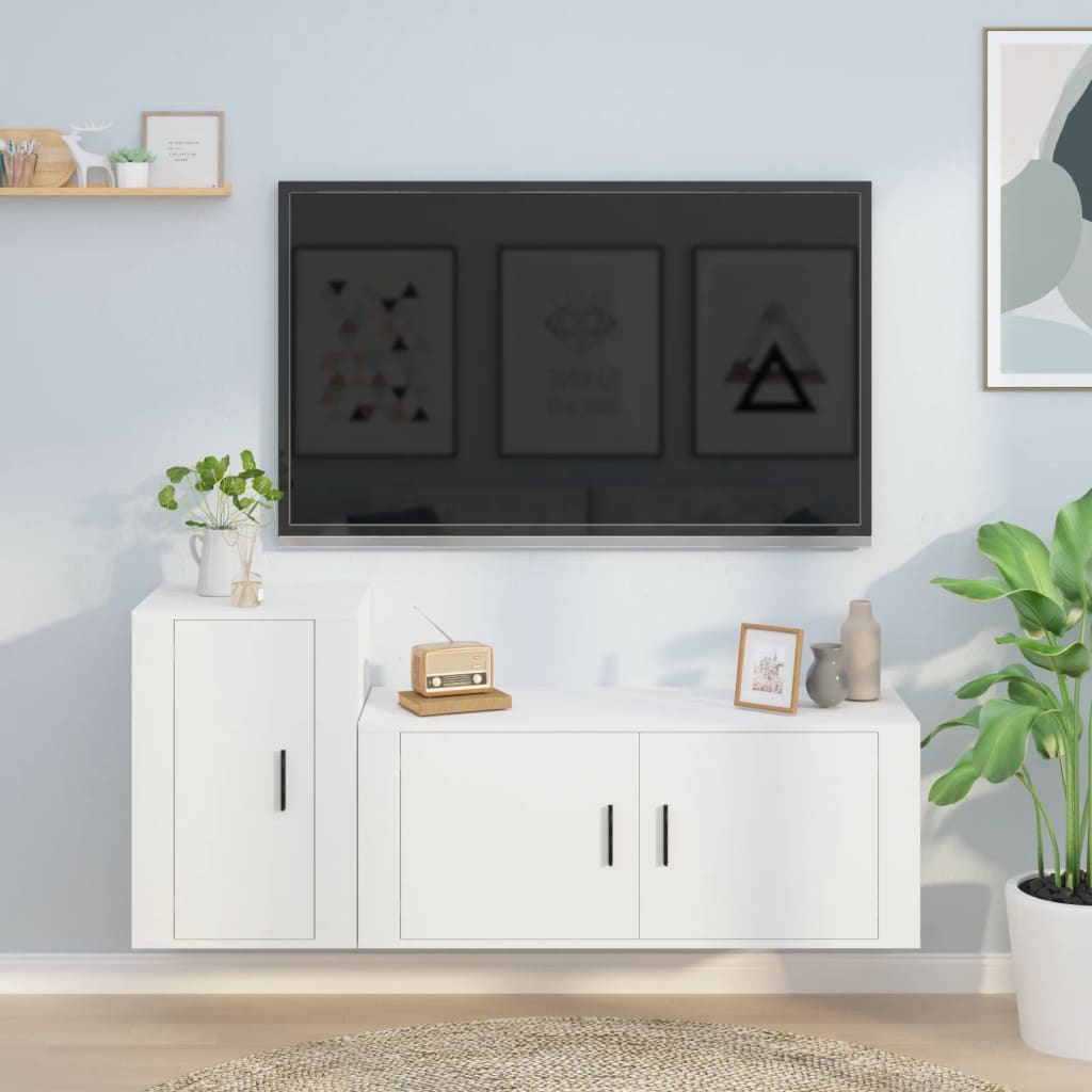 Set di Mobili Porta TV 2 pz Bianco in Legno Multistrato - homemem39