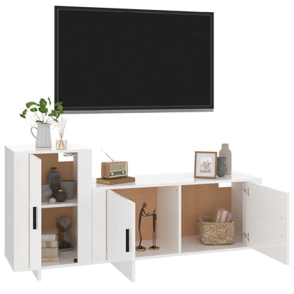 Set di Mobili Porta TV 2 pz Bianco Lucido in Legno Multistrato - homemem39