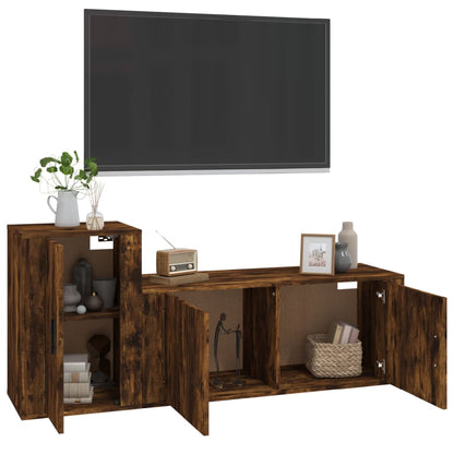 Set Mobili Porta TV 2 pz Rovere Fumo in Legno Multistrato - homemem39