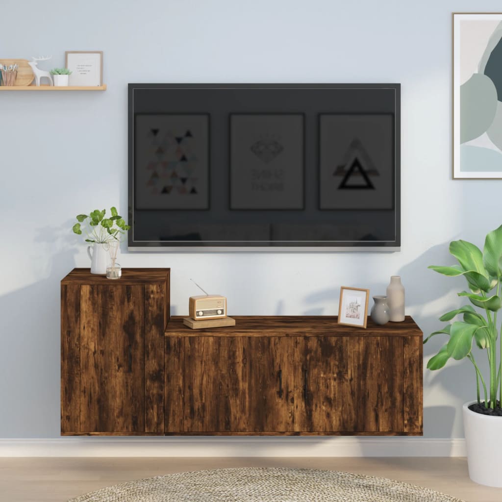 Set Mobili Porta TV 2 pz Rovere Fumo in Legno Multistrato - homemem39