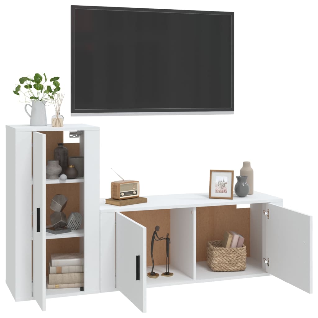 Set di Mobili Porta TV 2 pz Bianco in Legno Multistrato - homemem39