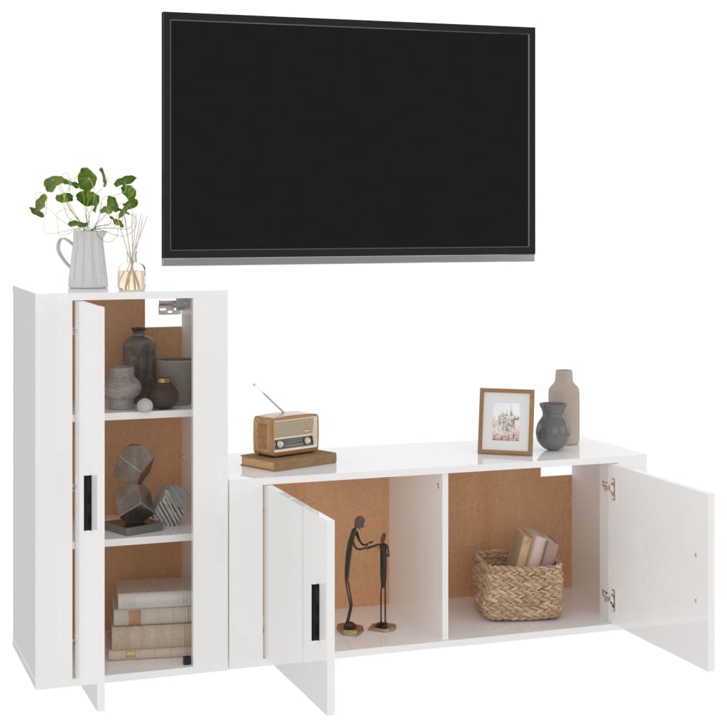 Set di Mobili Porta TV 2 pz Bianco Lucido in Legno Multistrato - homemem39