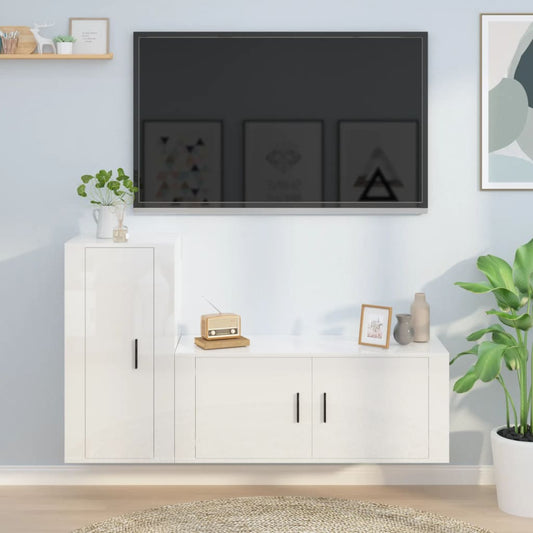 Set di Mobili Porta TV 2 pz Bianco Lucido in Legno Multistrato - homemem39