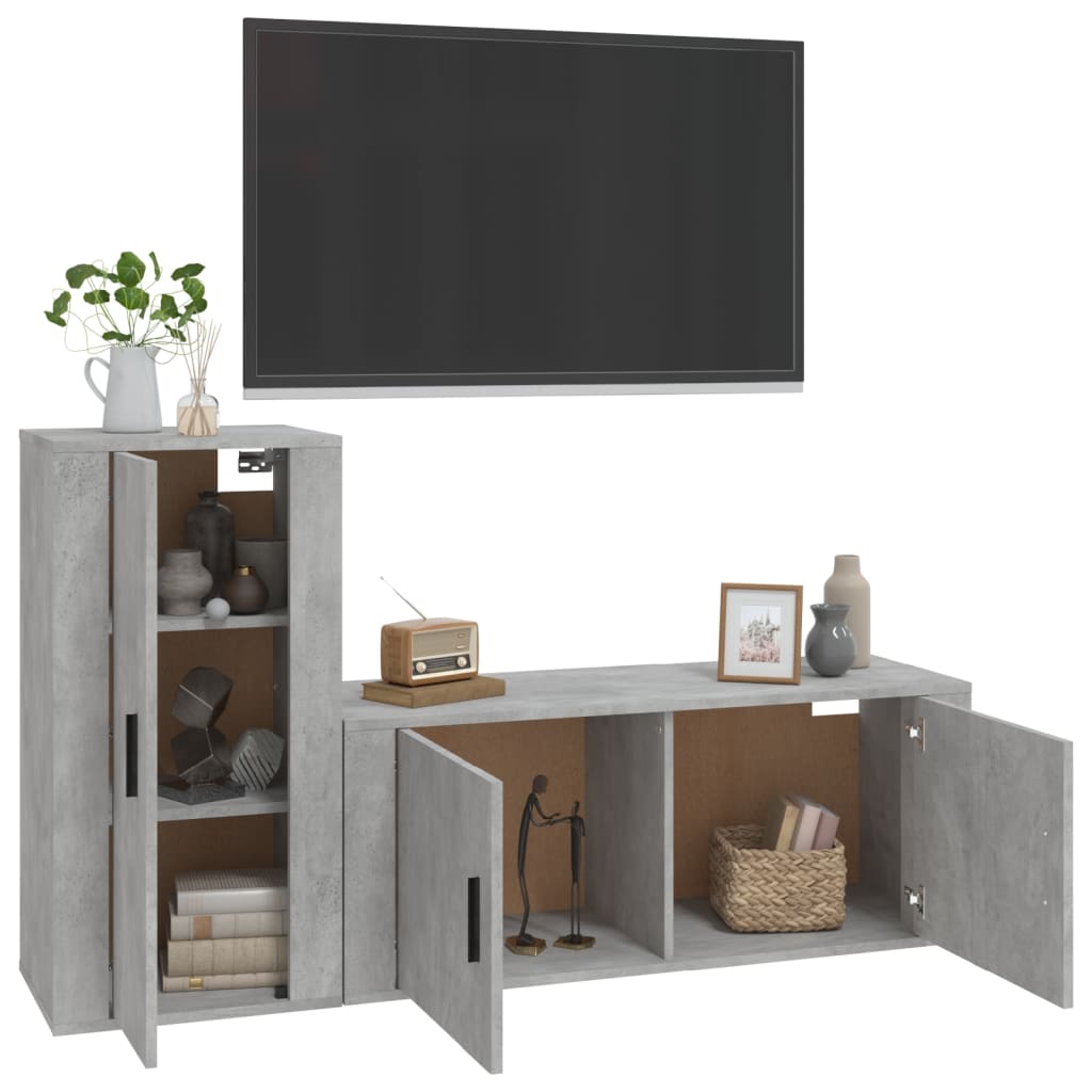 Set di Mobili Porta TV 2 pz Grigio Cemento in Legno Multistrato - homemem39