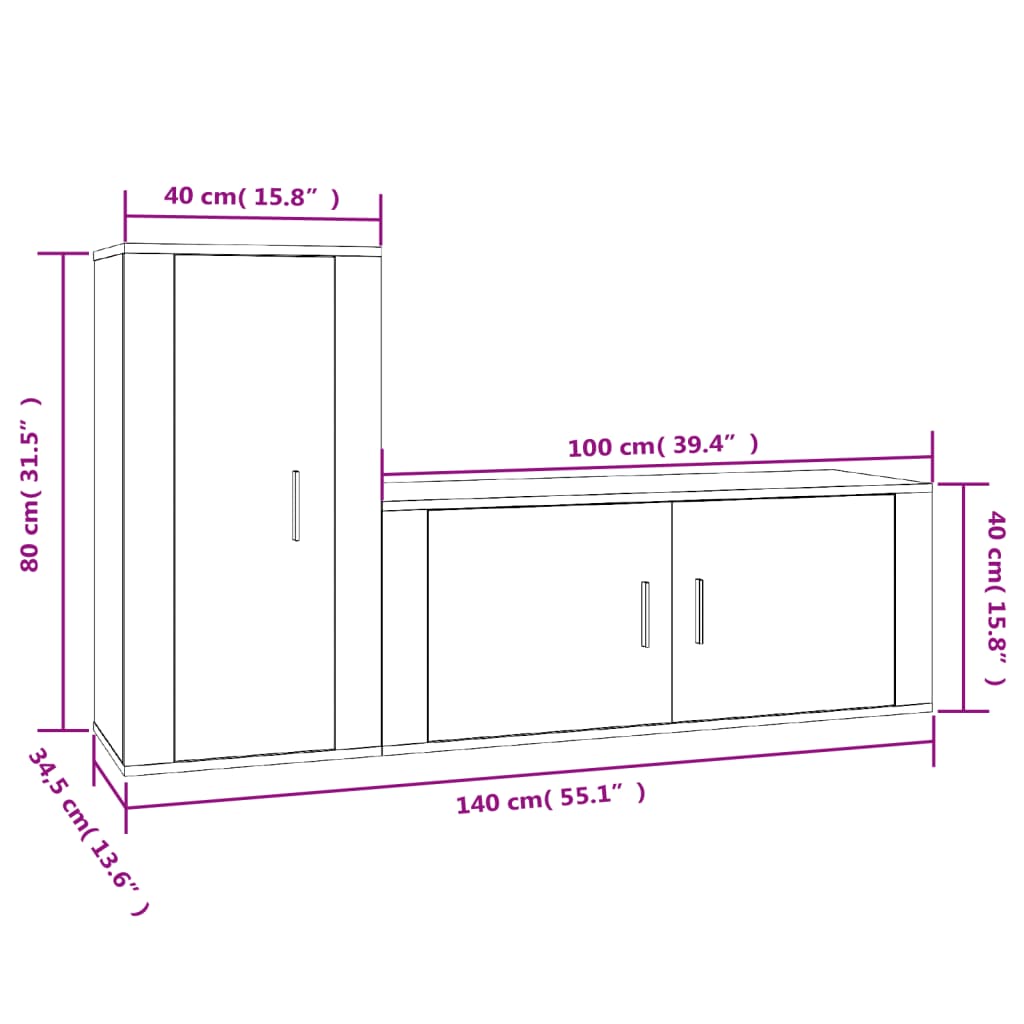 Set di Mobili Porta TV 2 pz Grigio Cemento in Legno Multistrato - homemem39