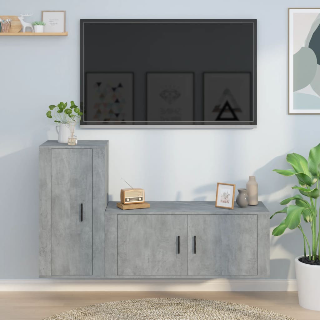 Set di Mobili Porta TV 2 pz Grigio Cemento in Legno Multistrato - homemem39