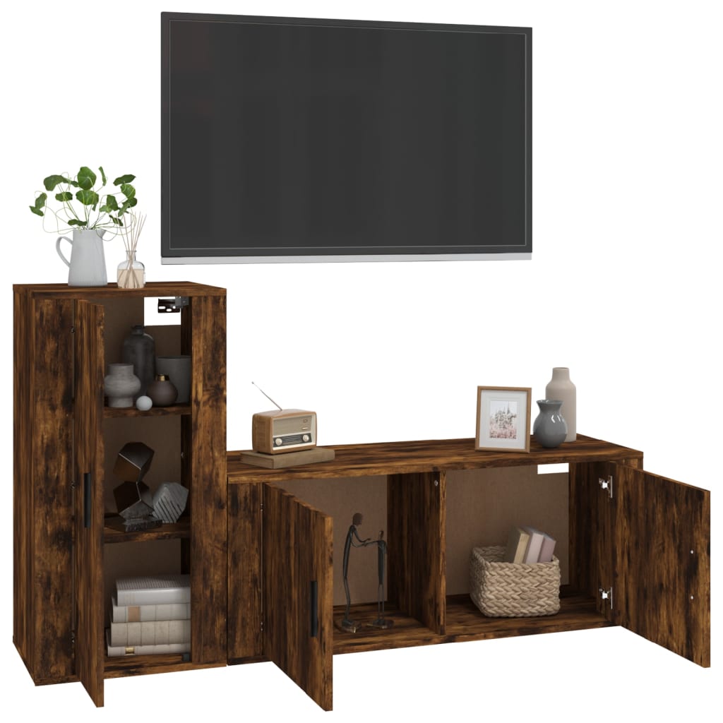 Set Mobili Porta TV 2 pz Rovere Fumo in Legno Multistrato - homemem39