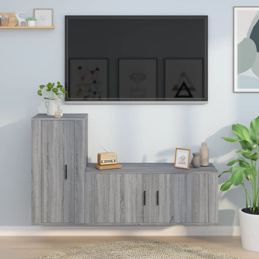 Set Mobili Porta TV 2 pz Grigio Sonoma in Legno Multistrato - homemem39