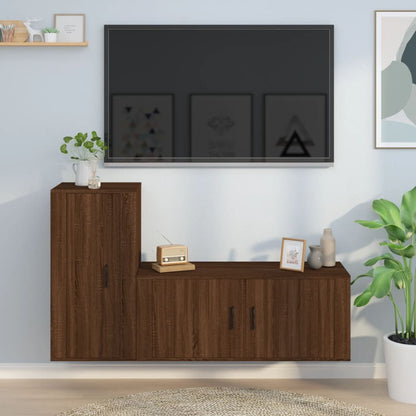 Set Mobili Porta TV 2 pz Rovere Marrone in Legno Multistrato - homemem39