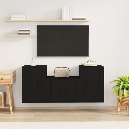 Set Mobili Porta TV 3 pz Nero in Legno Multistrato - homemem39