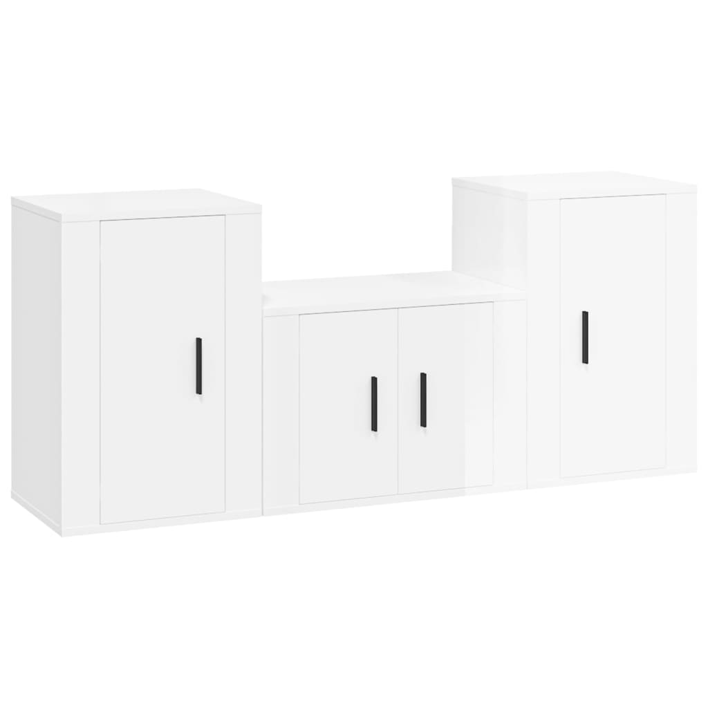 Set Mobili Porta TV 3 pz Bianco Lucido in Legno Multistrato - homemem39