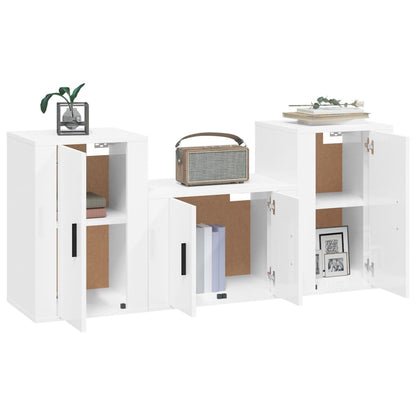 Set Mobili Porta TV 3 pz Bianco Lucido in Legno Multistrato - homemem39