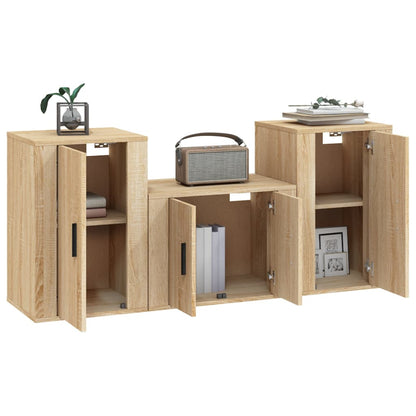 Set di Mobili Porta TV 3 pz Rovere Sonoma in Legno Multistrato - homemem39