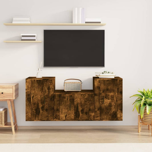 Set Mobili Porta TV 3 pz Rovere Fumo in Legno Multistrato - homemem39