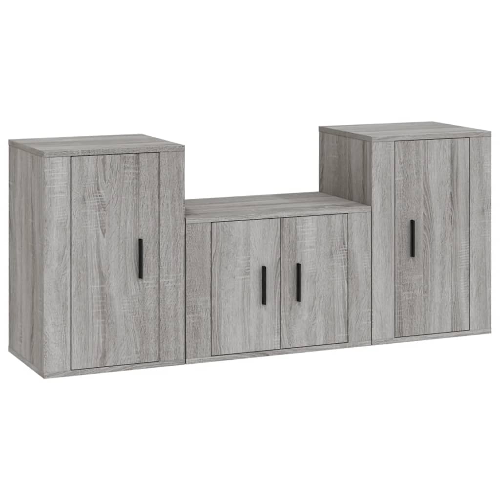 Set Mobili Porta TV 3 pz Grigio Sonoma in Legno Multistrato - homemem39