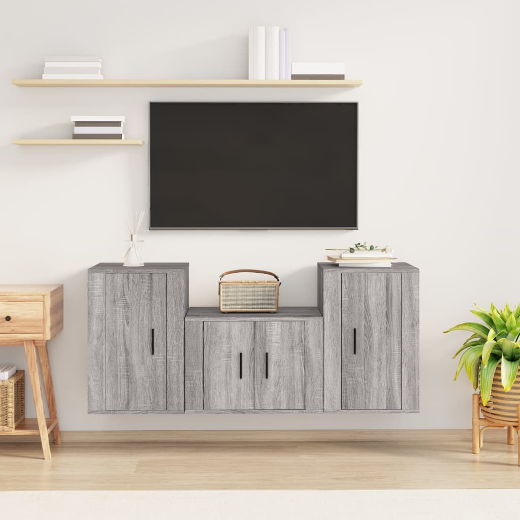 Set Mobili Porta TV 3 pz Grigio Sonoma in Legno Multistrato - homemem39