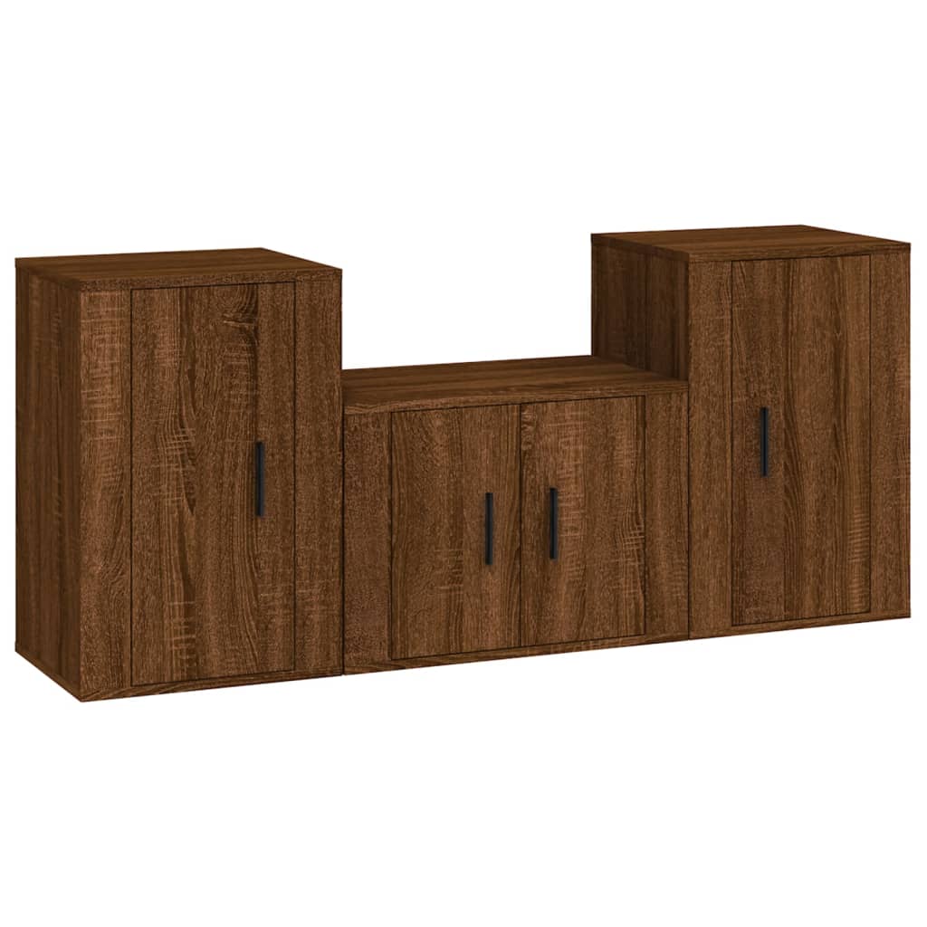 Set Mobili Porta TV 3 pz Rovere Marrone in Legno Multistrato - homemem39