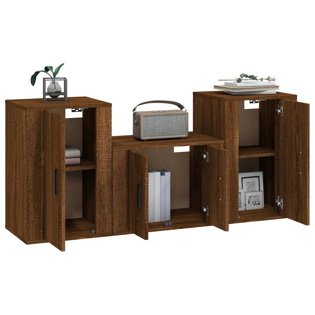 Set Mobili Porta TV 3 pz Rovere Marrone in Legno Multistrato - homemem39