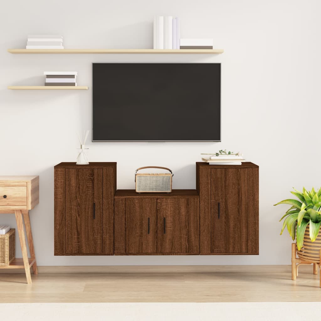 Set Mobili Porta TV 3 pz Rovere Marrone in Legno Multistrato - homemem39