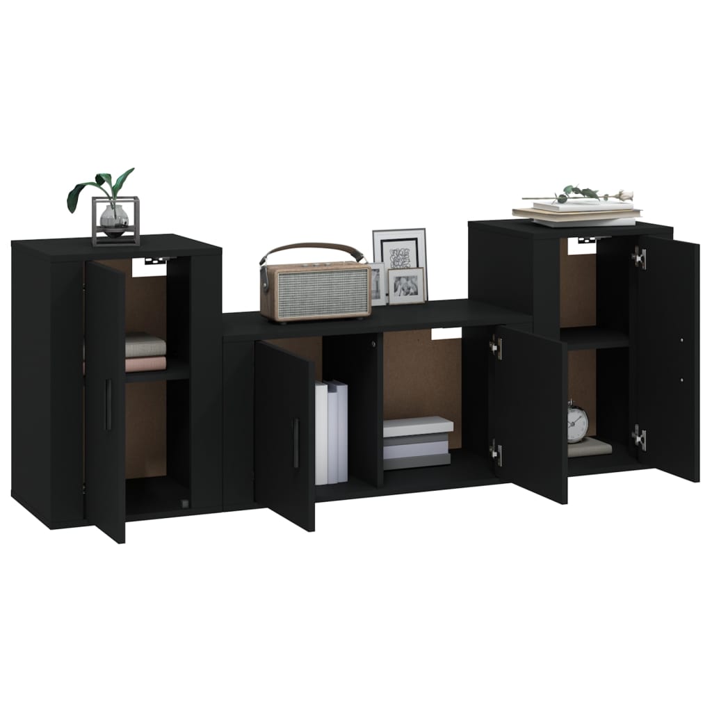 Set Mobili Porta TV 3 pz Nero in Legno Multistrato - homemem39