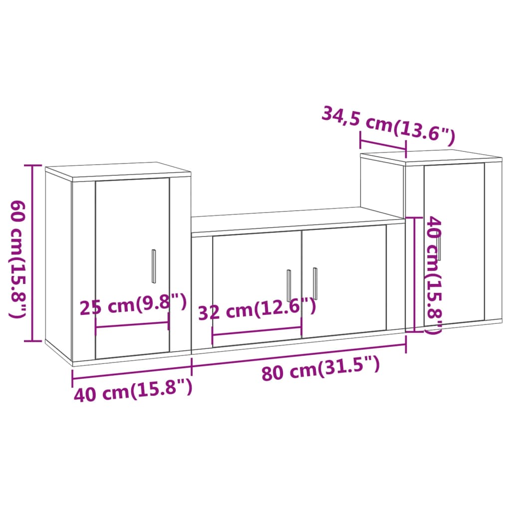 Set Mobili Porta TV 3 pz Nero in Legno Multistrato - homemem39