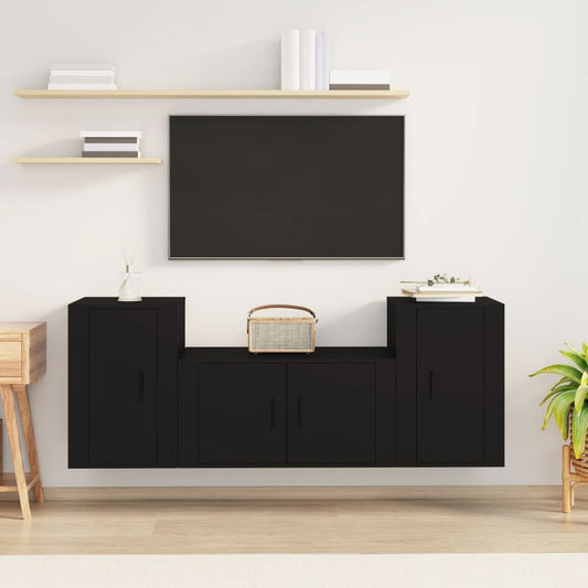 Set Mobili Porta TV 3 pz Nero in Legno Multistrato - homemem39