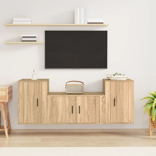 Set di Mobili Porta TV 3 pz Rovere Sonoma in Legno Multistrato - homemem39