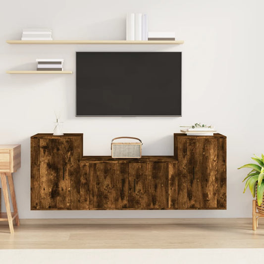 Set Mobili Porta TV 3 pz Rovere Fumo in Legno Multistrato - homemem39