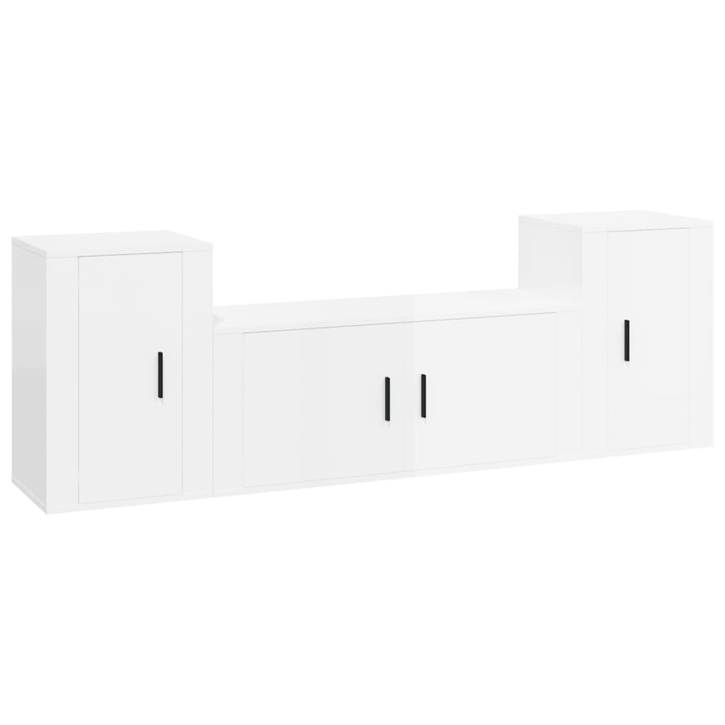 Set Mobili Porta TV 3 pz Bianco Lucido in Legno Multistrato - homemem39