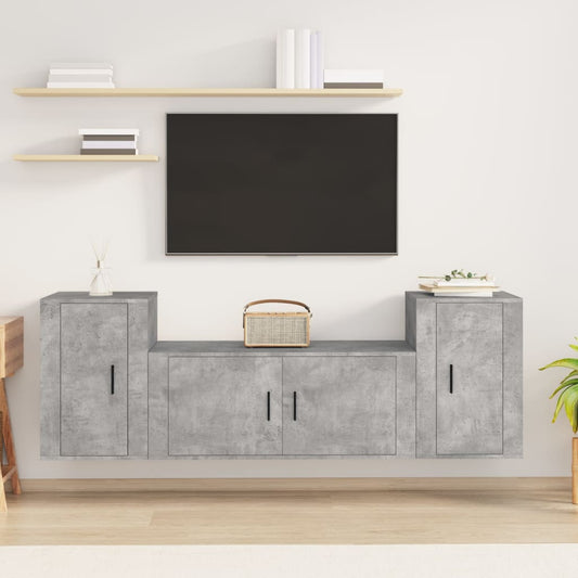 Set di Mobili Porta TV 3 pz Grigio Cemento in Legno Multistrato - homemem39