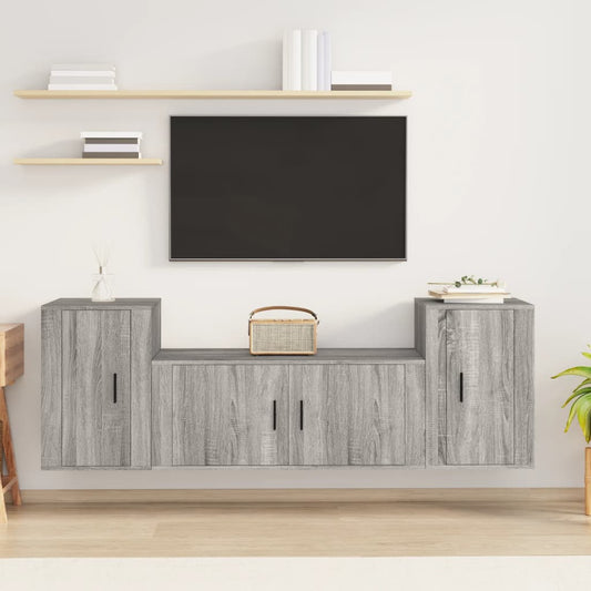 Set Mobili Porta TV 3 pz Grigio Sonoma in Legno Multistrato - homemem39