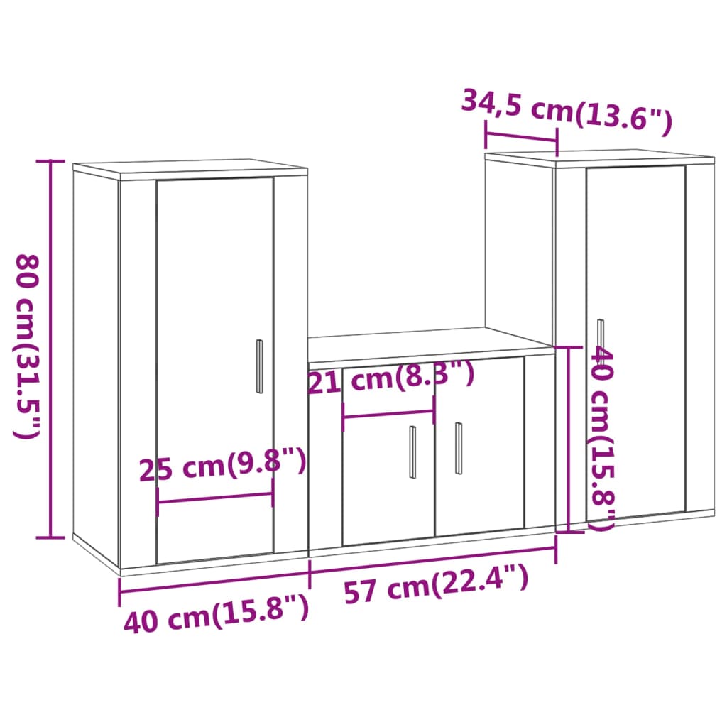 Set Mobili Porta TV 3 pz Bianco in Legno Multistrato - homemem39