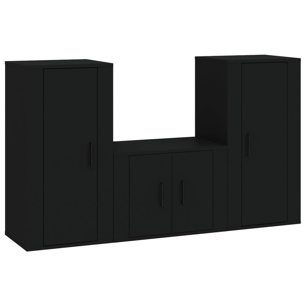 Set Mobili Porta TV 3 pz Nero in Legno Multistrato - homemem39