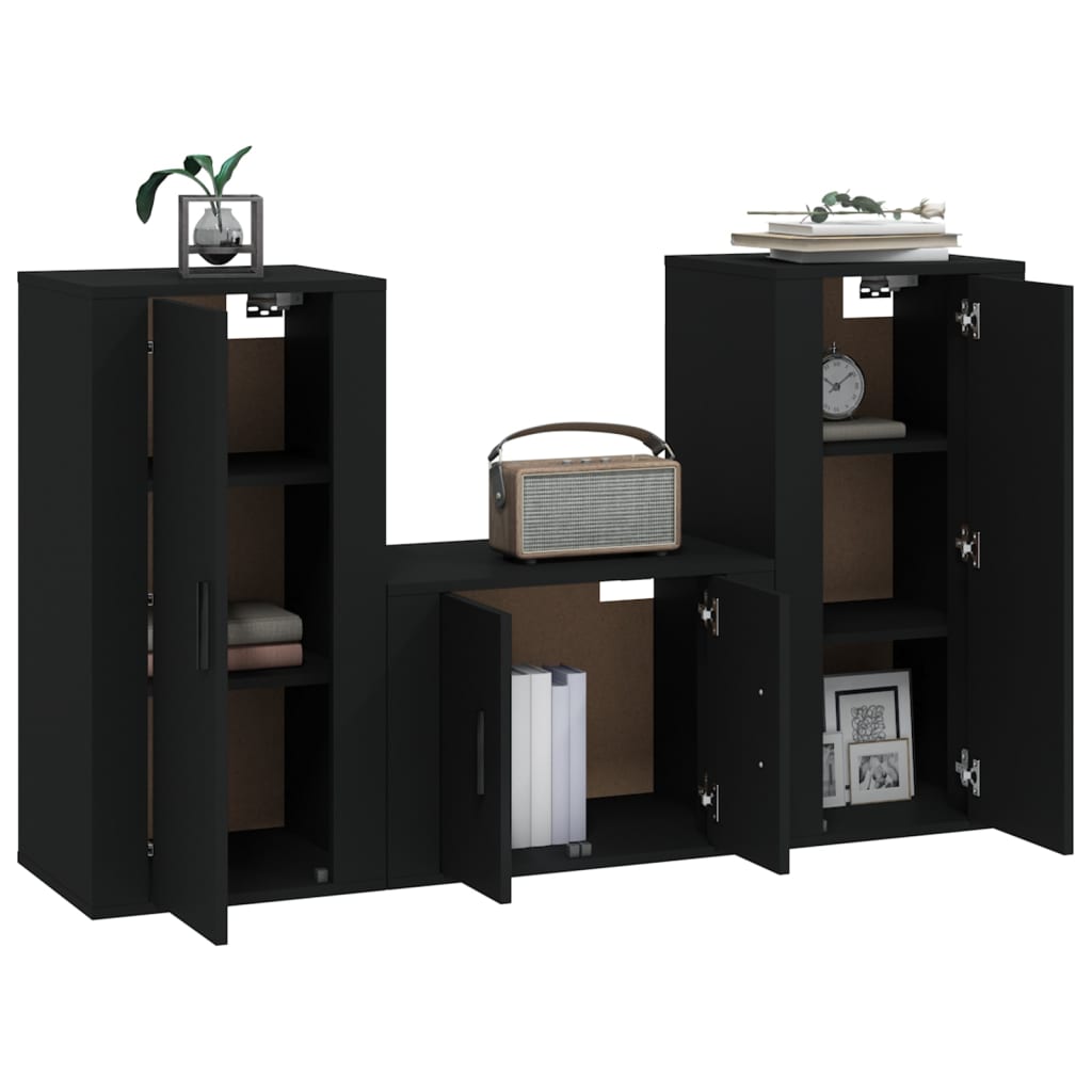 Set Mobili Porta TV 3 pz Nero in Legno Multistrato - homemem39