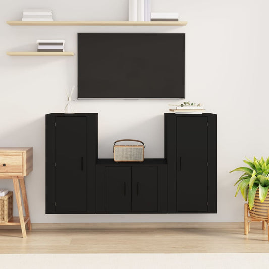 Set Mobili Porta TV 3 pz Nero in Legno Multistrato - homemem39