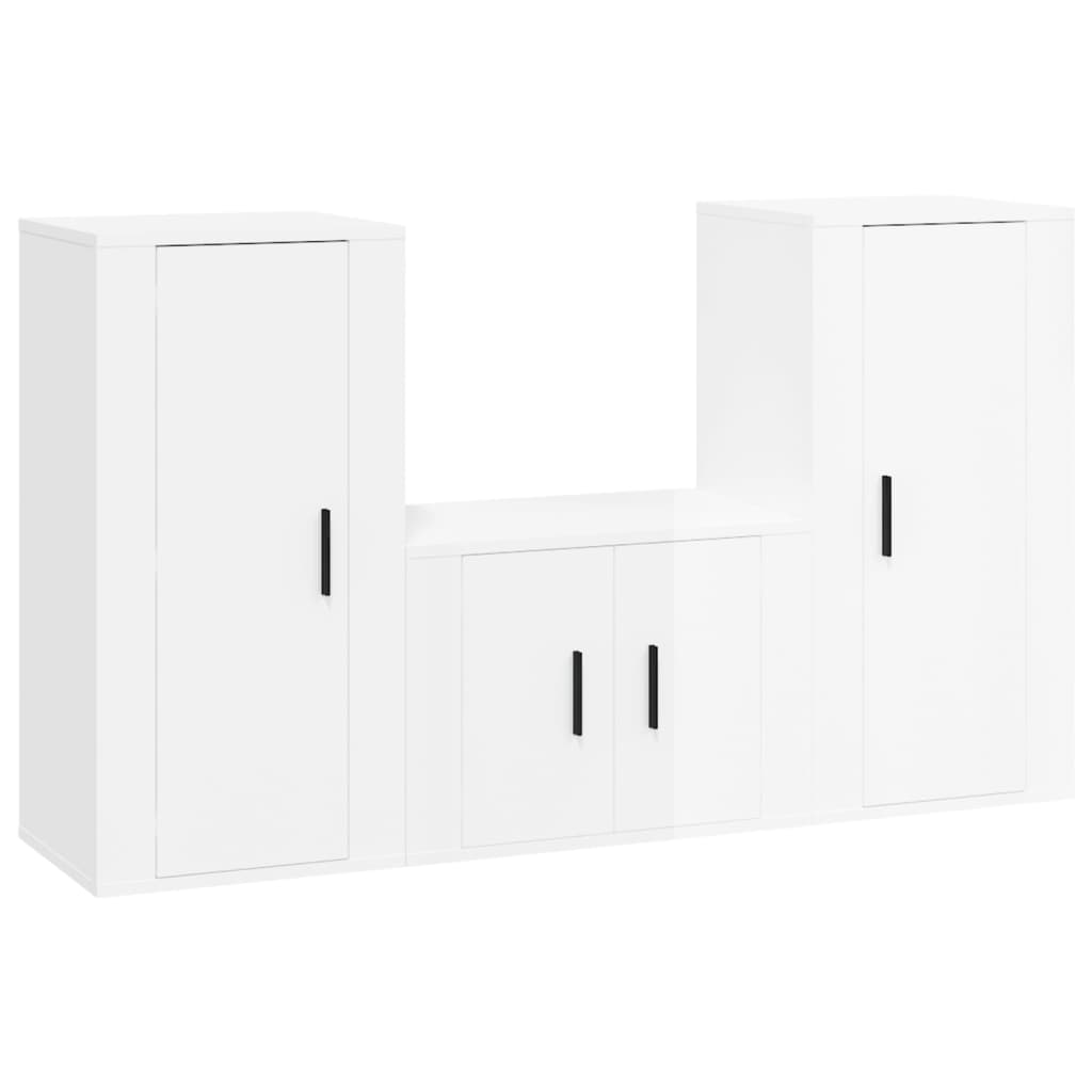 Set Mobili Porta TV 3 pz Bianco Lucido in Legno Multistrato - homemem39