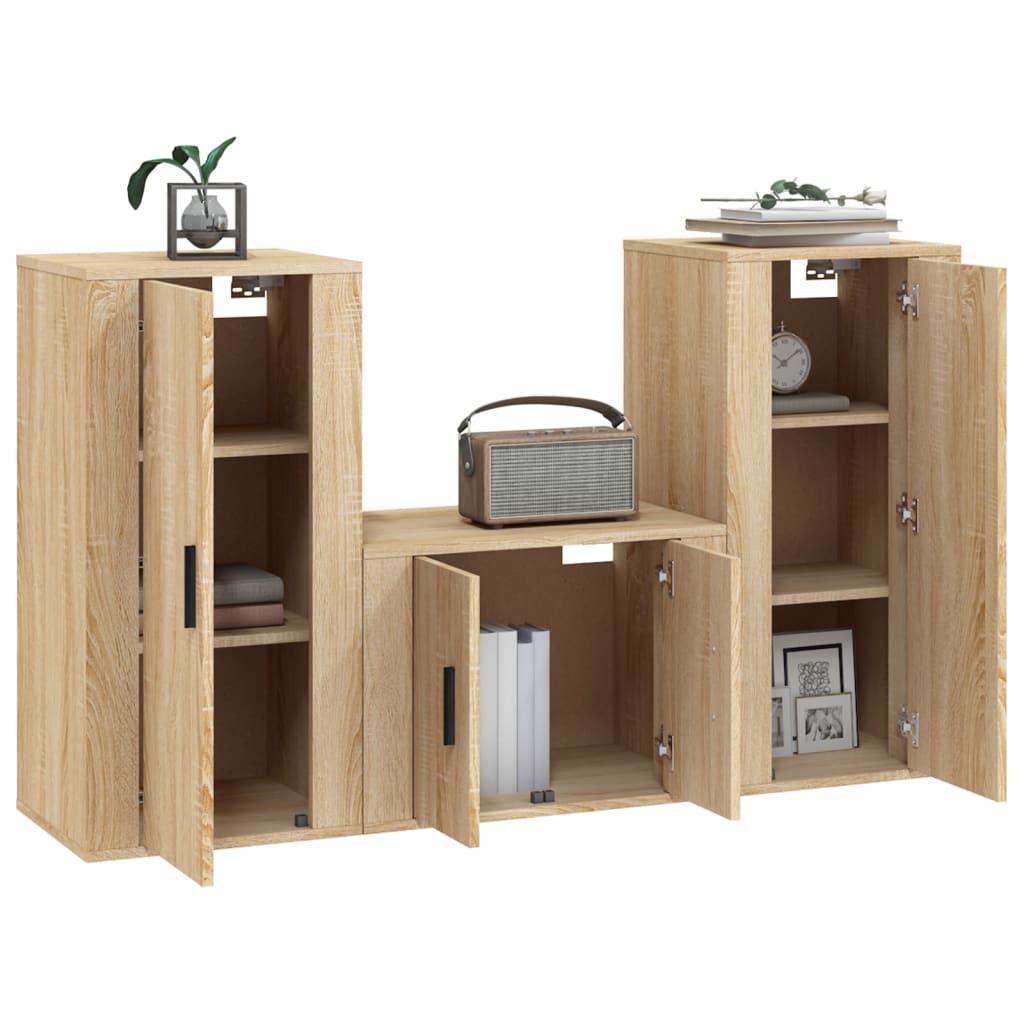 Set di Mobili Porta TV 3 pz Rovere Sonoma in Legno Multistrato - homemem39