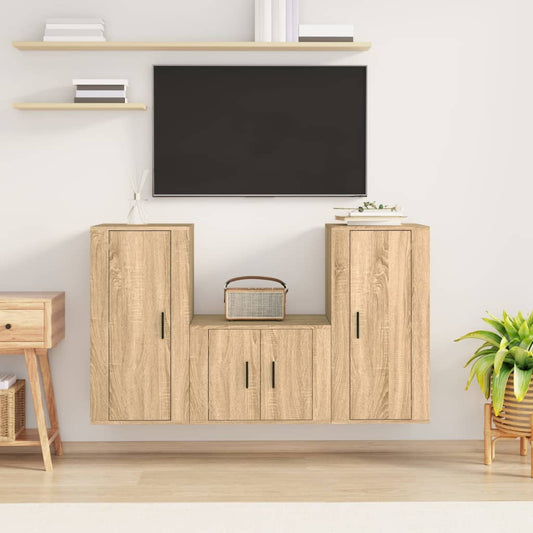 Set di Mobili Porta TV 3 pz Rovere Sonoma in Legno Multistrato - homemem39