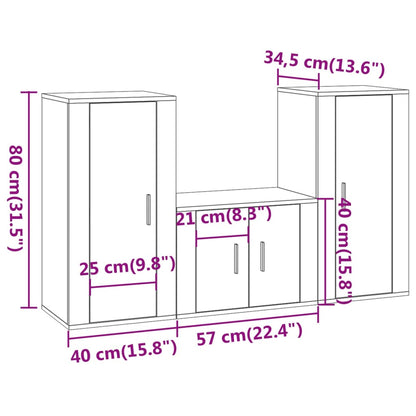 Set di Mobili Porta TV 3 pz Grigio Cemento in Legno Multistrato - homemem39