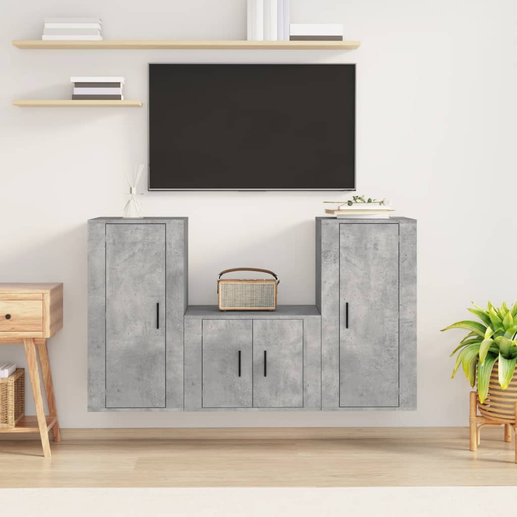 Set di Mobili Porta TV 3 pz Grigio Cemento in Legno Multistrato - homemem39