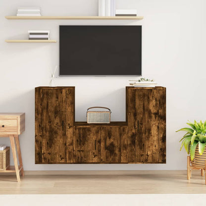 Set Mobili Porta TV 3 pz Rovere Fumo in Legno Multistrato - homemem39