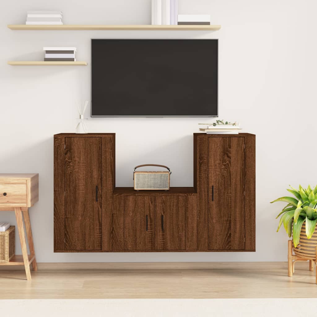 Set Mobili Porta TV 3 pz Rovere Marrone in Legno Multistrato - homemem39