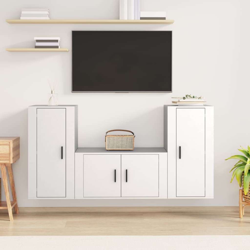 Set Mobili Porta TV 3 pz Bianco in Legno Multistrato - homemem39