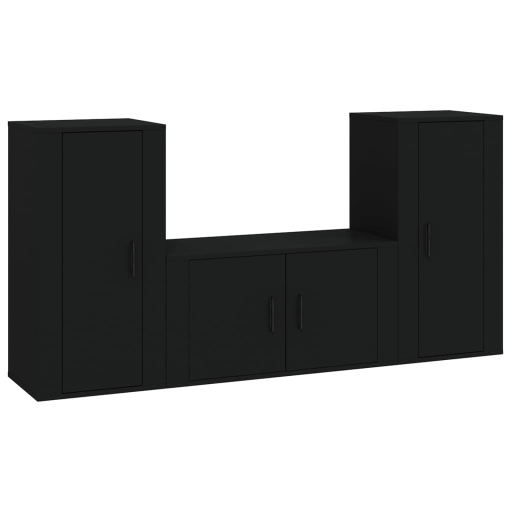 Set Mobili Porta TV 3 pz Nero in Legno Multistrato - homemem39