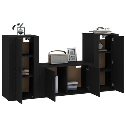 Set Mobili Porta TV 3 pz Nero in Legno Multistrato - homemem39