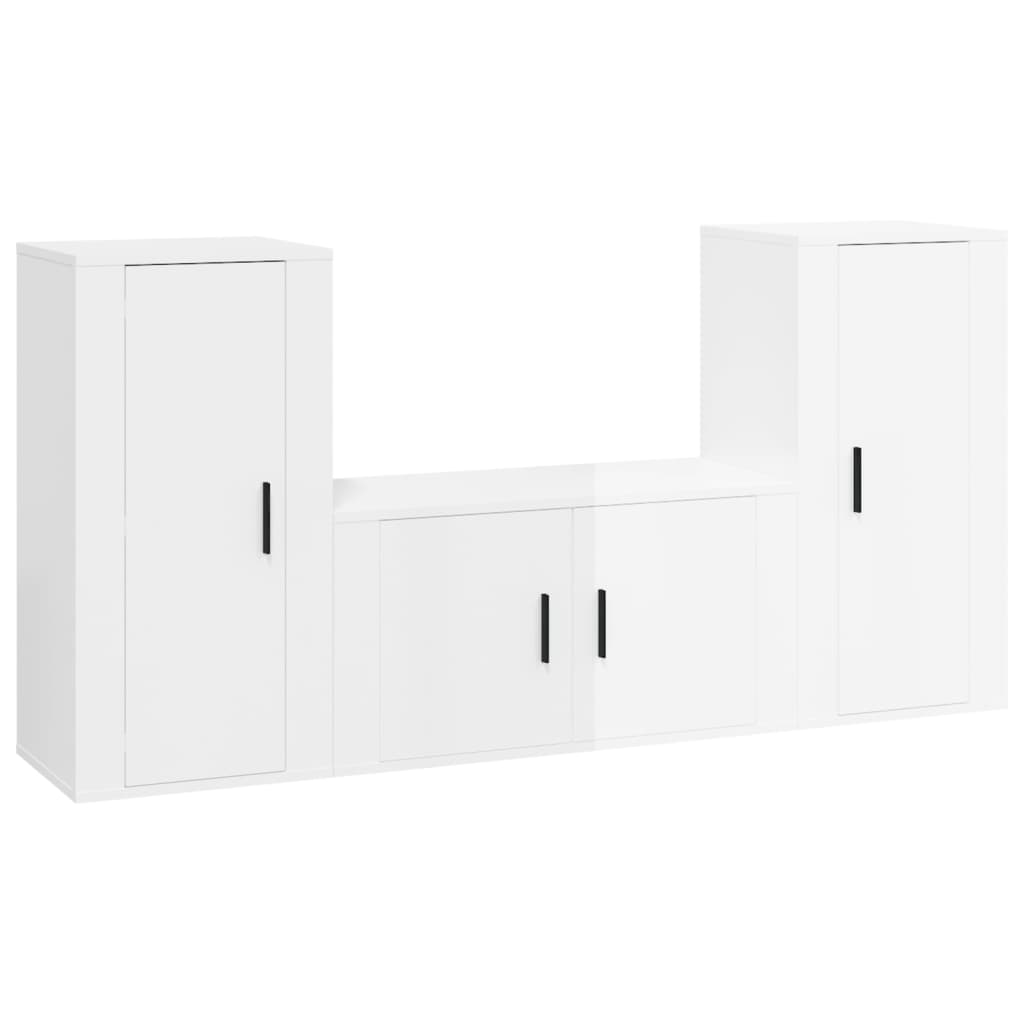 Set Mobili Porta TV 3 pz Bianco Lucido in Legno Multistrato - homemem39