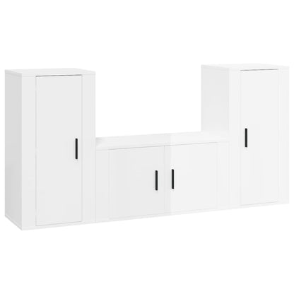 Set Mobili Porta TV 3 pz Bianco Lucido in Legno Multistrato - homemem39