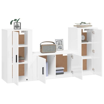 Set Mobili Porta TV 3 pz Bianco Lucido in Legno Multistrato - homemem39