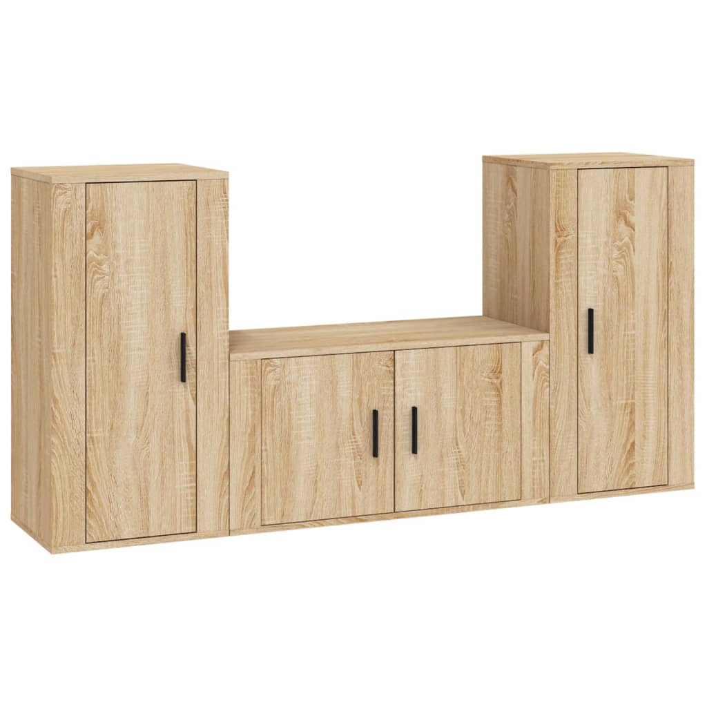 Set di Mobili Porta TV 3 pz Rovere Sonoma in Legno Multistrato - homemem39